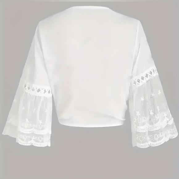 New no tag White Lace Trim Kimono Cardigan, Chiffon, Shawl Cover-up, - Picture 6 of 12